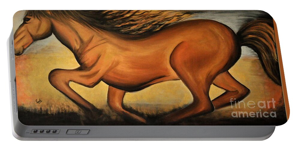 Horse Portable Battery Charger featuring the painting Golden Horse by Preethi Mathialagan