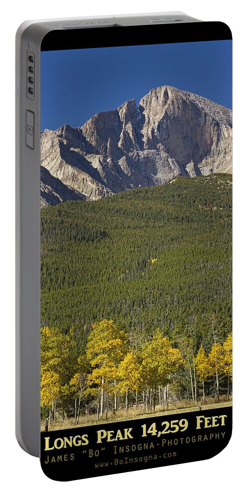 Colorado Portable Battery Charger featuring the photograph Golden Longs Peak 14259 Poster by James BO Insogna