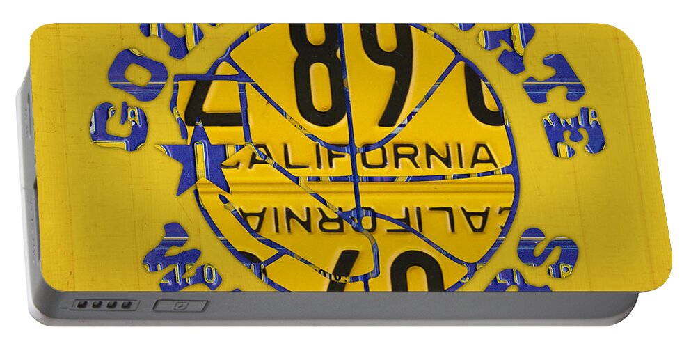 Golden State Portable Battery Charger featuring the mixed media Golden State Warriors Basketball Team Retro Logo Vintage Recycled California License Plate Art by Design Turnpike