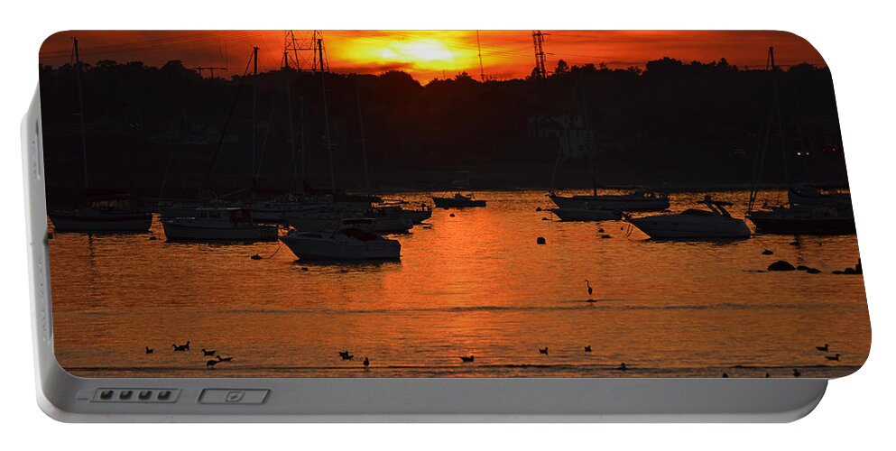 Salem Portable Battery Charger featuring the photograph Golden sunset over Salem Harbor by Toby McGuire