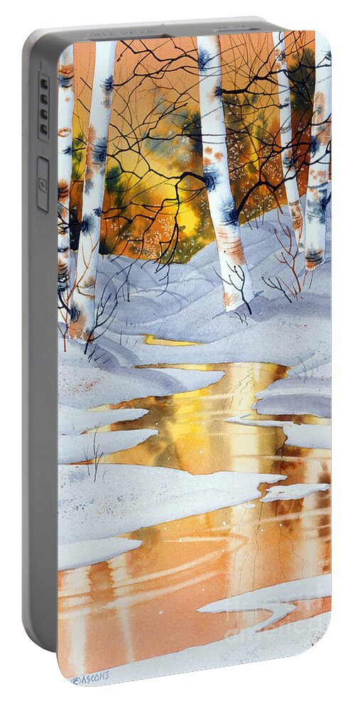 Golden Winter Portable Battery Charger featuring the painting Golden Winter by Teresa Ascone