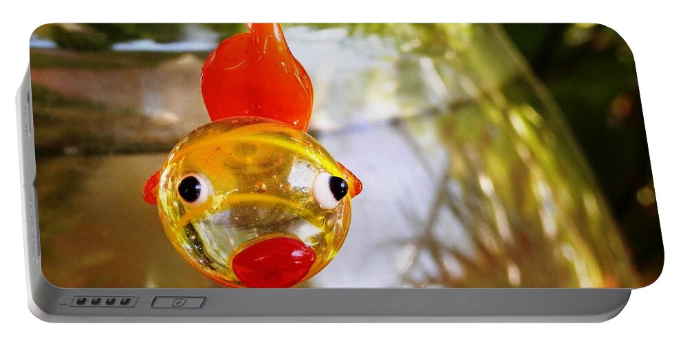 What A Glassy Goldfish Portable Battery Charger featuring the photograph Goldie Fish Lips by Belinda Lee