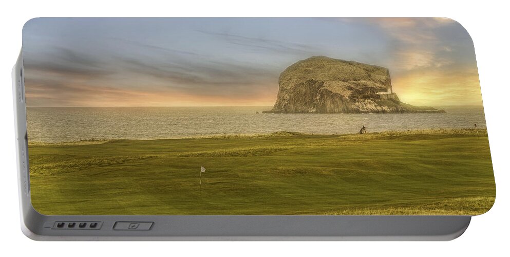 Scotland Portable Battery Charger featuring the photograph Golfing with Bass Rock - Scotland - Golf - North Berwick by Jason Politte