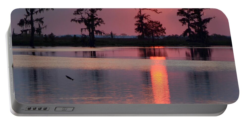 Sunset Portable Battery Charger featuring the photograph Gone Fishin by Charlotte Schafer