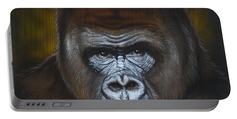 Wildlife Portable Battery Charger featuring the painting Gorilla by Timothy Scoggins