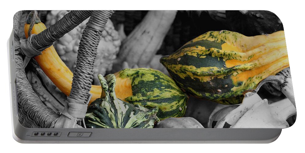 Gourds Portable Battery Charger featuring the photograph Gourds In Wicker Basket by Smilin Eyes Treasures