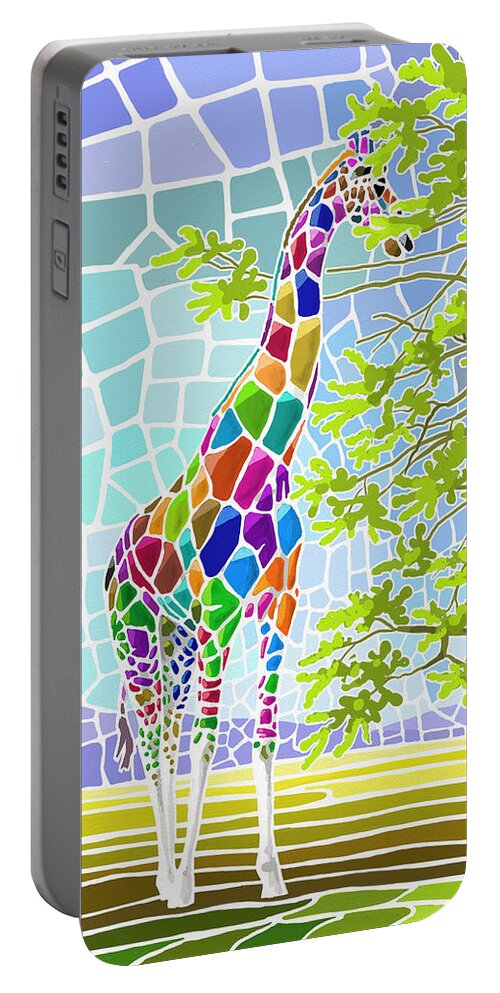 Giraffe Portable Battery Charger featuring the painting Graceful by Anthony Mwangi