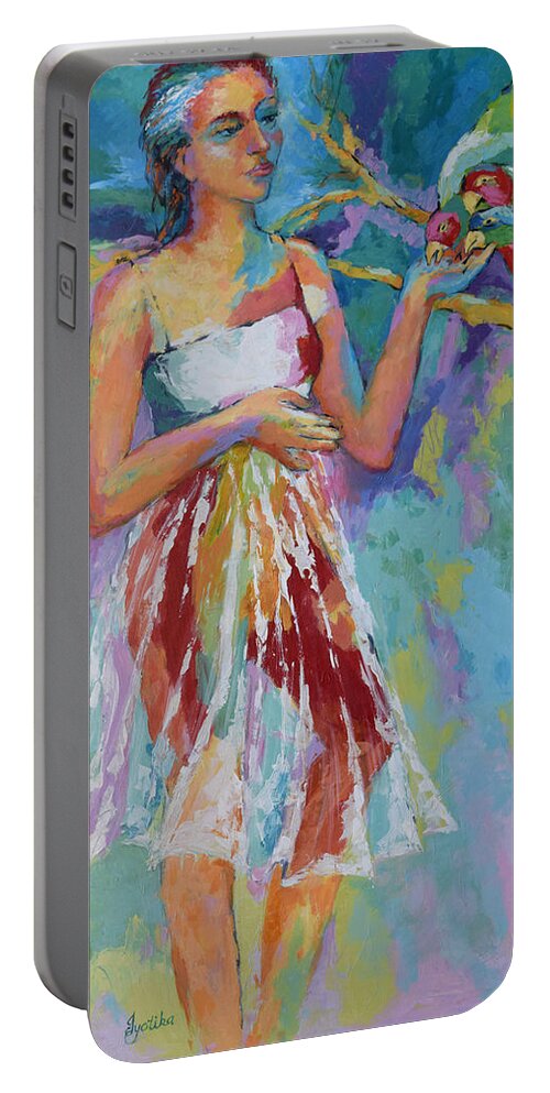 Feeding Birds Portable Battery Charger featuring the painting Gracious by Jyotika Shroff