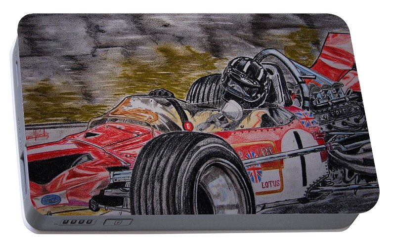 Grahama Hill Portable Battery Charger featuring the painting Graham Hill Mr Monaco by Juan Mendez