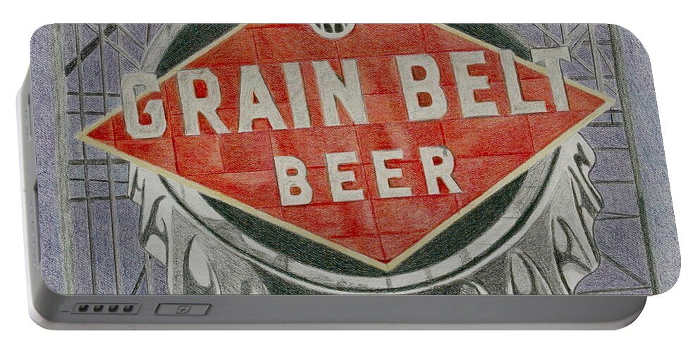 Sign Portable Battery Charger featuring the drawing Grain Belt Beer by Glenda Zuckerman