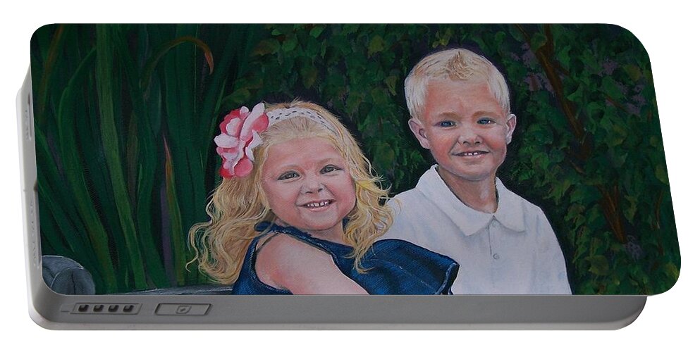 Figurative Portable Battery Charger featuring the painting Grampa and Gramma's Joy by Sharon Duguay