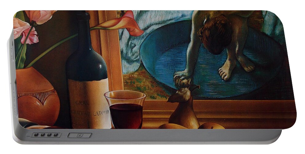 Wine Portable Battery Charger featuring the pastel Gran Chateau with Pears by Patrick Anthony Pierson