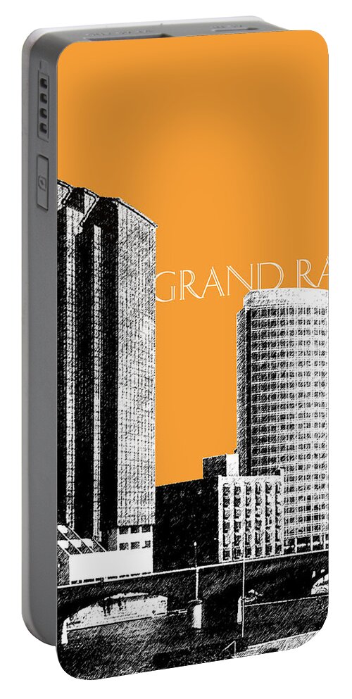 Architecture Portable Battery Charger featuring the digital art Grand Rapids Skyline - Orange by DB Artist