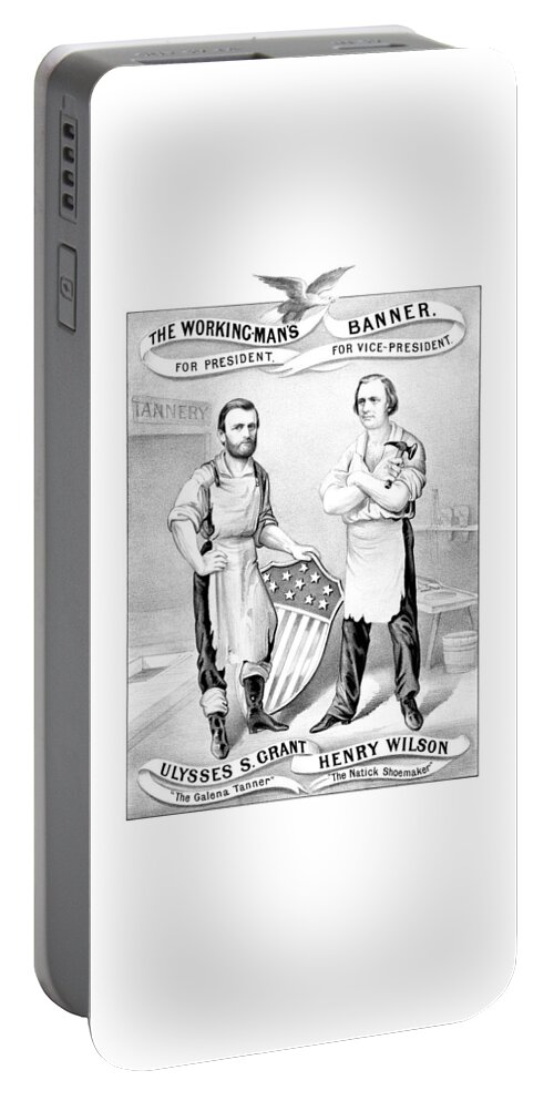 Ulysses S Grant Portable Battery Charger featuring the drawing Grant And Wilson 1872 Election Poster by War Is Hell Store
