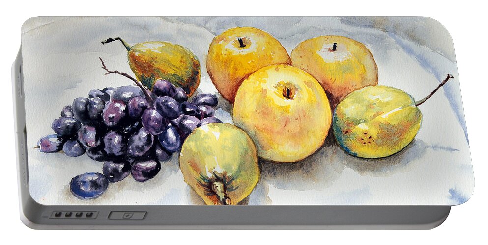 Grapes Portable Battery Charger featuring the painting Grapes and Pears by Joey Agbayani