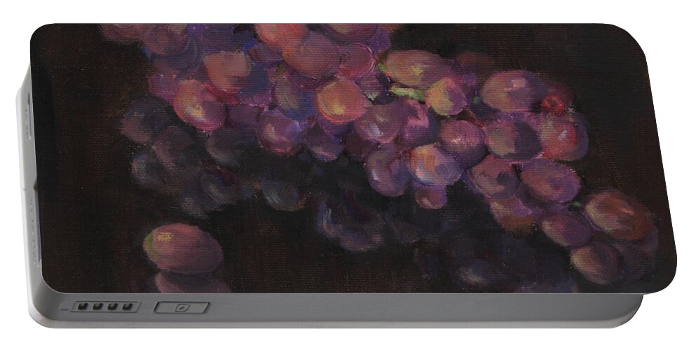 Flame Grapes Portable Battery Charger featuring the painting Grapes in Reflection by Maria Hunt