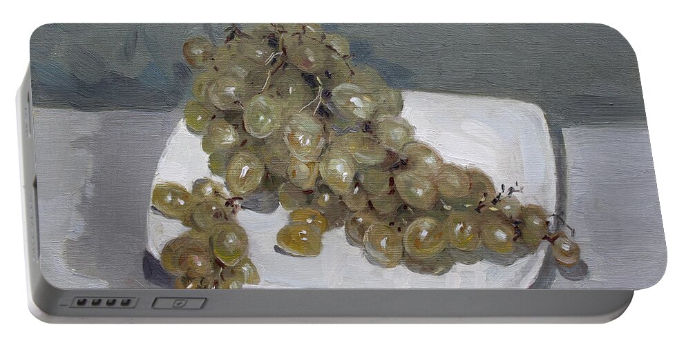 Grapes Portable Battery Charger featuring the painting Grapes by Ylli Haruni