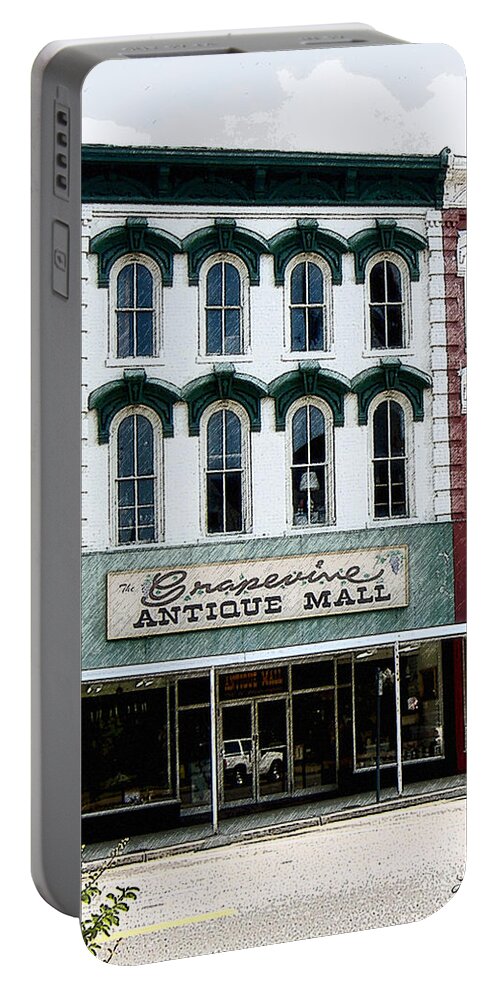 Windows On The Square Portable Battery Charger featuring the photograph Grapevine Antiques by Lee Owenby