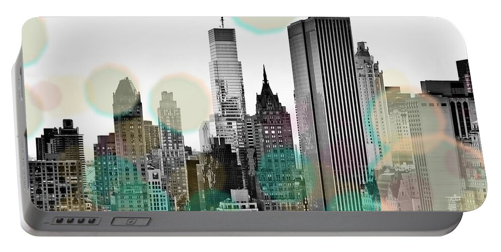Gray Portable Battery Charger featuring the digital art Gray City Beams by Sundance B