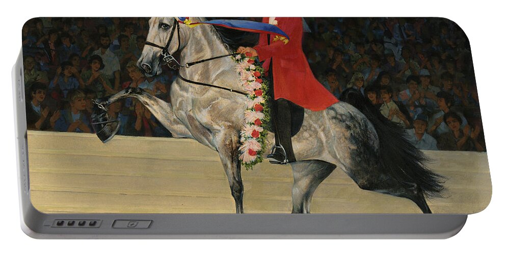 Don Langeneckert Portable Battery Charger featuring the painting Gray Tennessee Walking Horse - Female red coat by Don Langeneckert