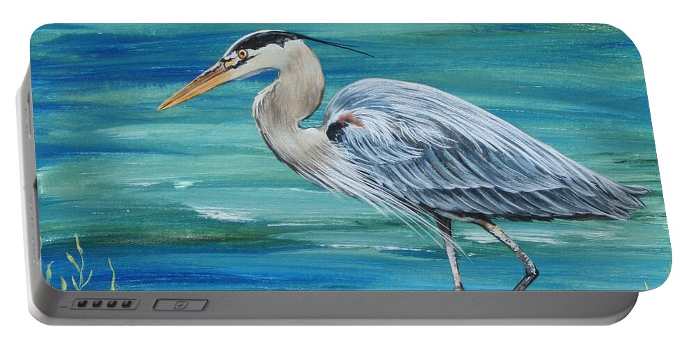 Blue Heron Portable Battery Charger featuring the painting Great Blue Heron-1a by Jean Plout