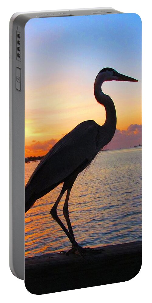Fisherman Landing Park Portable Battery Charger featuring the photograph Great Blue Heron at Sunset by Carol Montoya