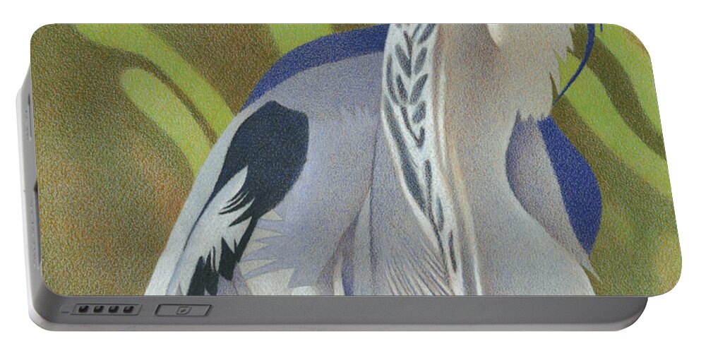 Art Portable Battery Charger featuring the drawing Great Blue Heron by Dan Miller