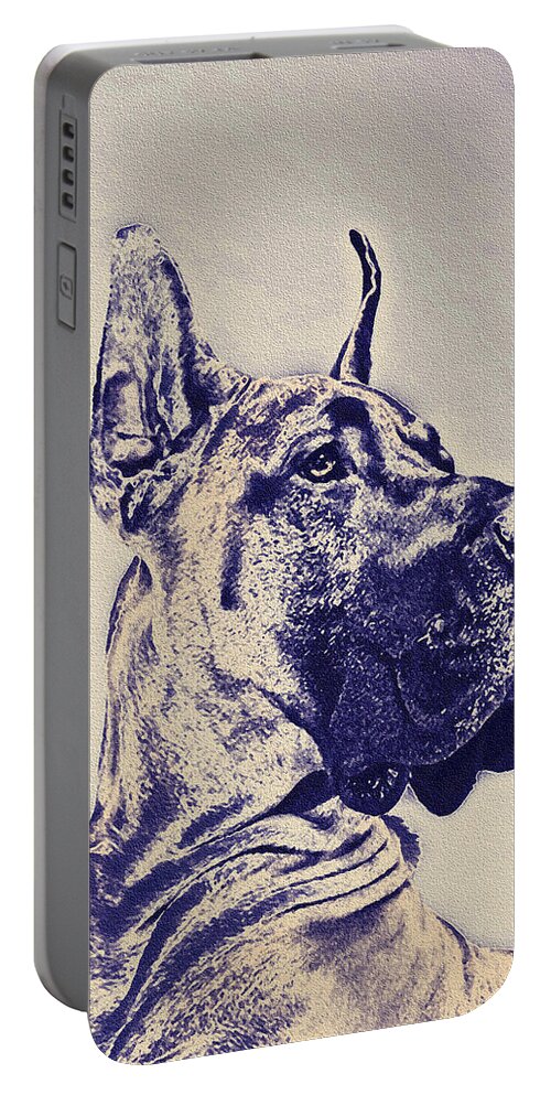 Great Dane Portable Battery Charger featuring the digital art Great Dane- Blue Sketch by Jane Schnetlage