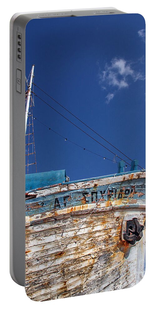 Abandoned Portable Battery Charger featuring the photograph Greek Fishing Boat by Stelios Kleanthous