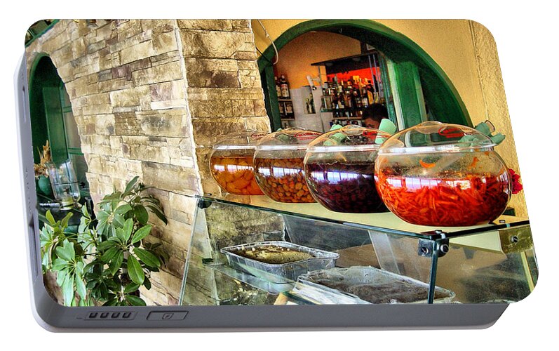 Olives Portable Battery Charger featuring the photograph Greek Isle Restaurant Still Life by Mitchell R Grosky