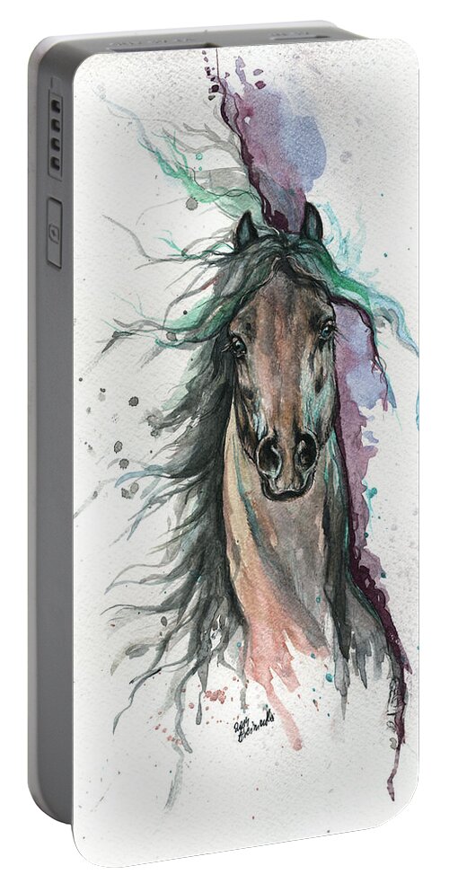 Horse Portable Battery Charger featuring the painting Green And Purple by Ang El