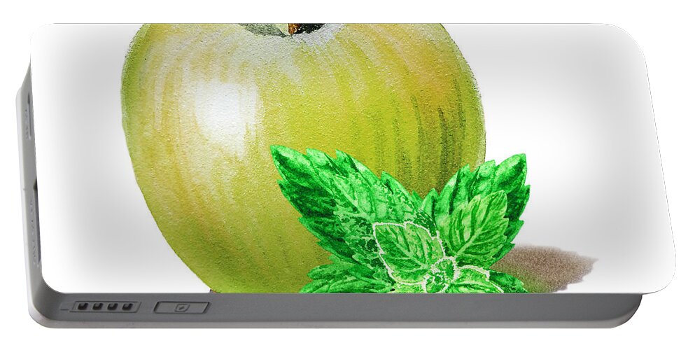 Green Apple Portable Battery Charger featuring the painting Green Apple And Mint by Irina Sztukowski