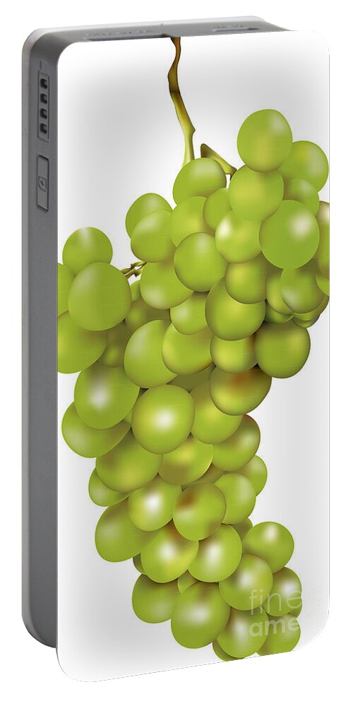 Bunch Portable Battery Charger featuring the digital art Green Bunch Of Grapes by Gina Koch