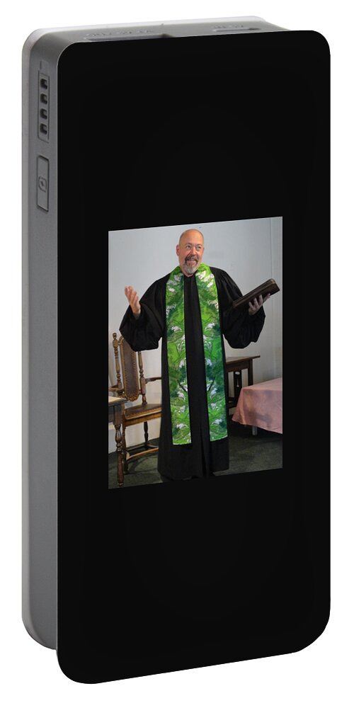Clergy Stole Portable Battery Charger featuring the tapestry - textile Green Earth Cotton Clergy Stole by Julie Rodriguez Jones