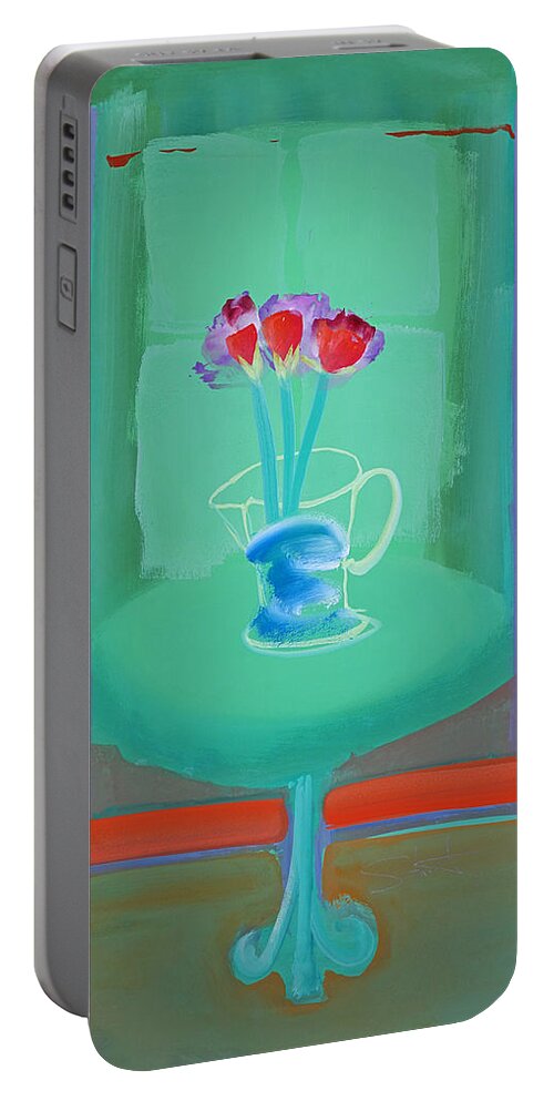 Green Interior Portable Battery Charger featuring the painting Green Interior by Charles Stuart