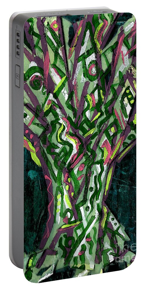 Tree Portable Battery Charger featuring the painting Green Tree With Pink Watercolor by Genevieve Esson