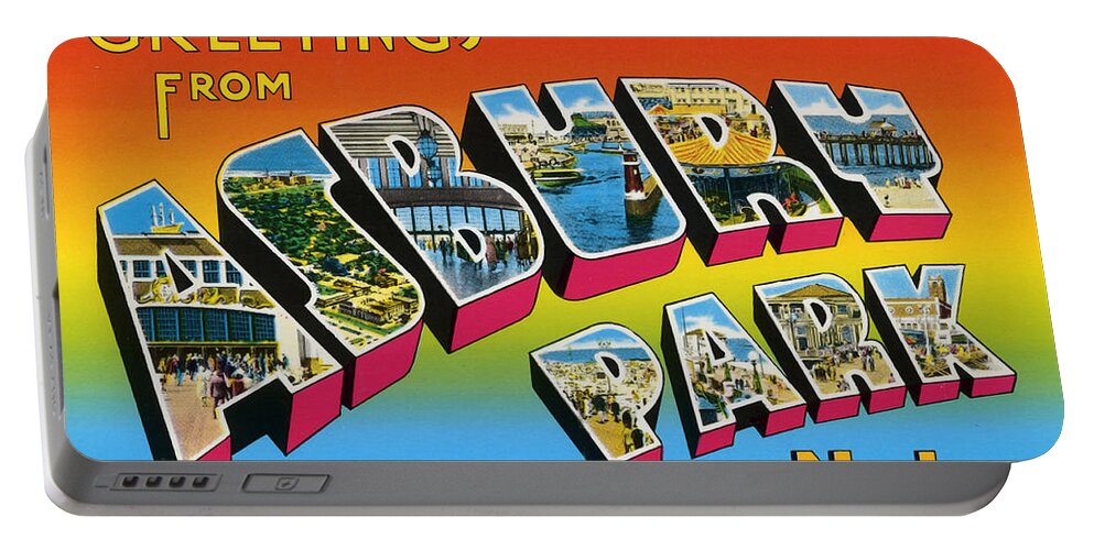 Greetings Portable Battery Charger featuring the digital art Greetings From Asbury Park NJ by Digital Reproductions