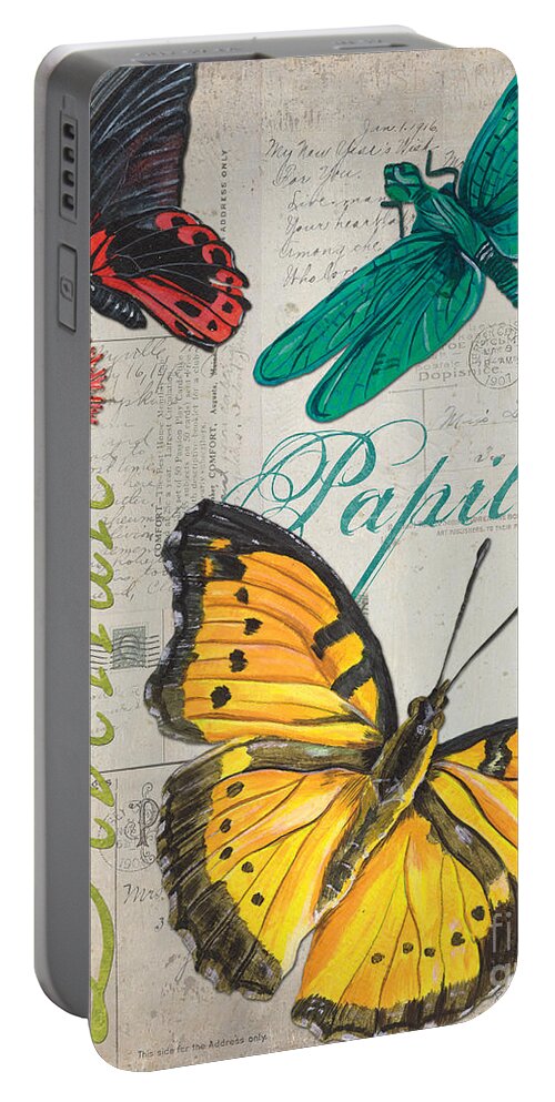 Butterfly Portable Battery Charger featuring the painting Grey Postcard Butterflies 3 by Debbie DeWitt
