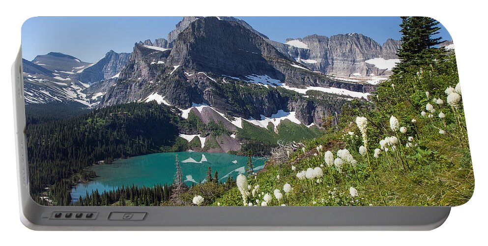 Beargrass Portable Battery Charger featuring the photograph Grinnell Lake with Beargrass by Jack Bell