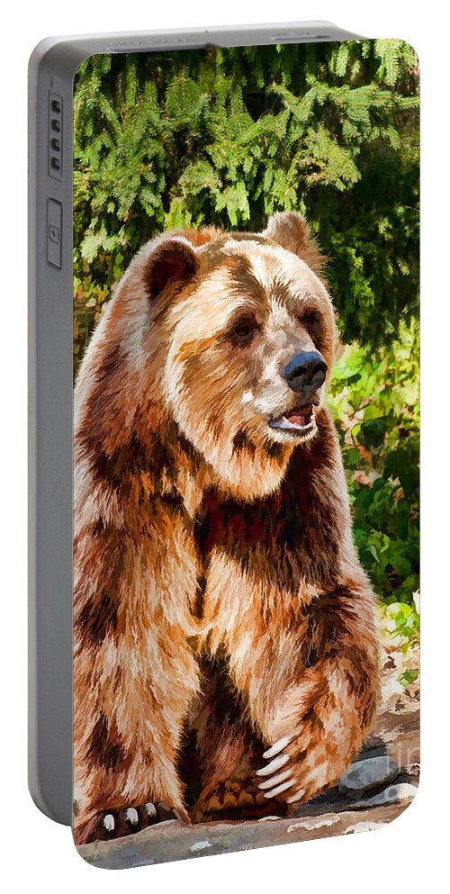 Grizzly Portable Battery Charger featuring the photograph Grizzly Bear - painterly by Les Palenik