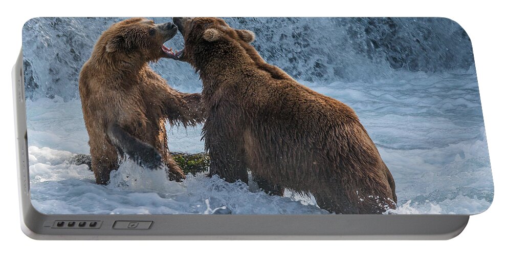 Alaska Portable Battery Charger featuring the photograph Grizzly fight by Joan Wallner