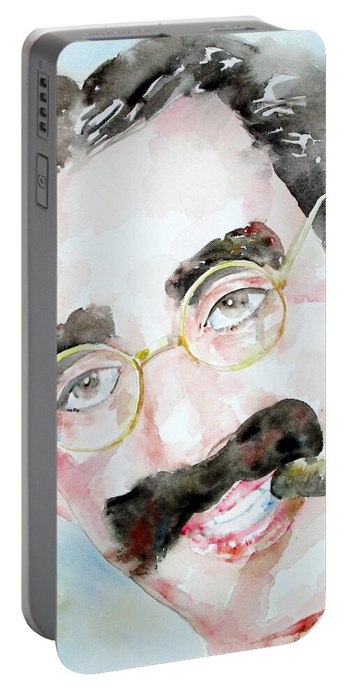 Groucho Portable Battery Charger featuring the painting GROUCHO MARX watercolor portrait.2 by Fabrizio Cassetta