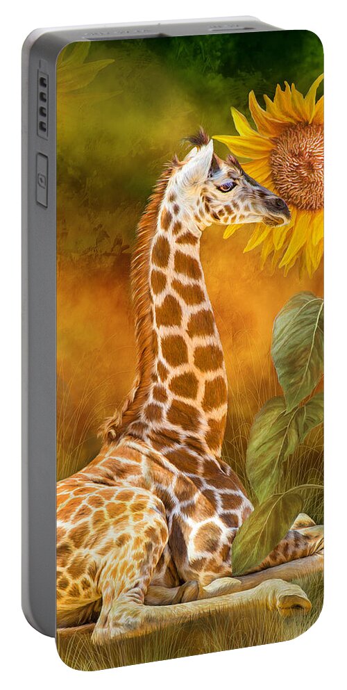 Giraffe Portable Battery Charger featuring the mixed media Growing Tall - Giraffe by Carol Cavalaris
