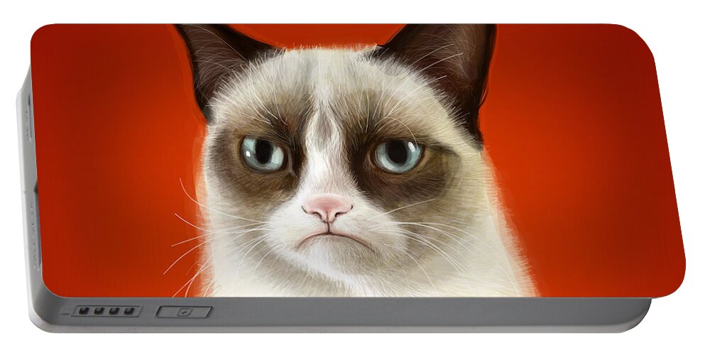 Grumpy Portable Battery Charger featuring the digital art Grumpy Cat by Olga Shvartsur