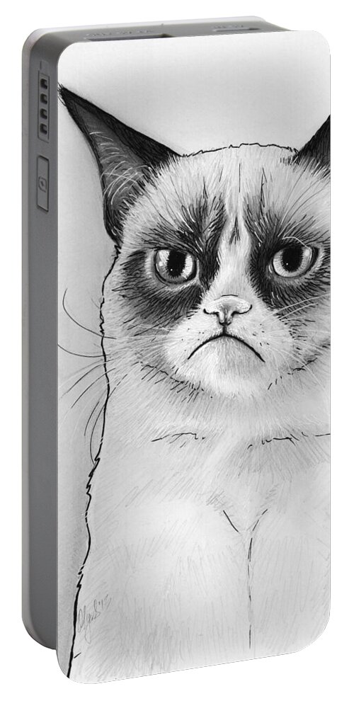 Grumpy Cat Portable Battery Charger featuring the drawing Grumpy Cat Portrait by Olga Shvartsur