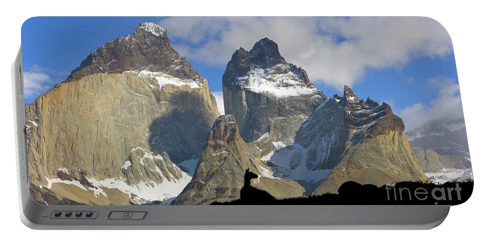 00345708 Portable Battery Charger featuring the photograph Guanaco and Cuernos del Paine by Yva Momatiuk John Eastcott