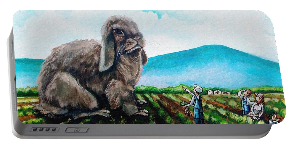 Bunny Portable Battery Charger featuring the painting Guard the Carrots by Shana Rowe Jackson