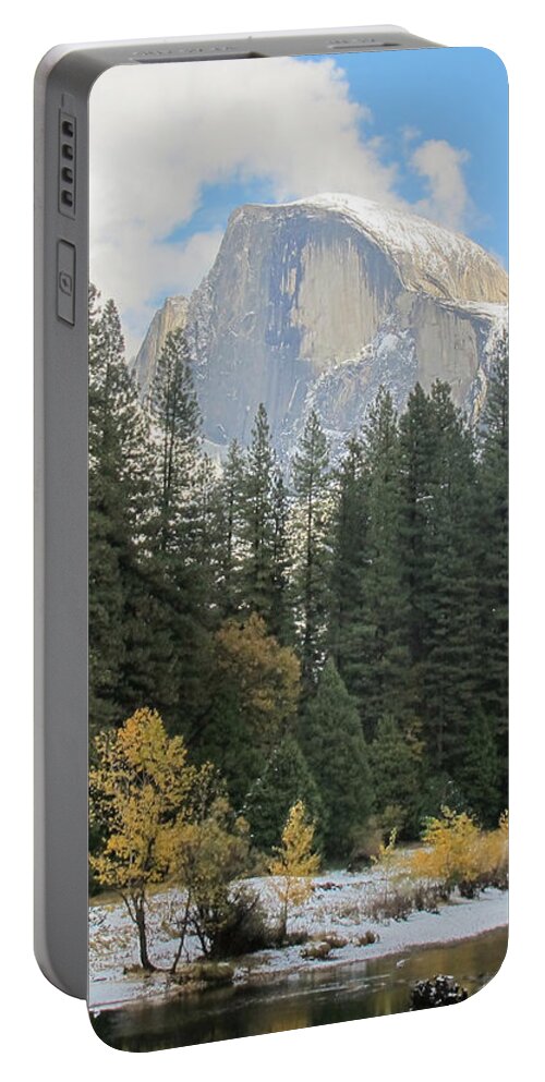 Yosemite National Park Portable Battery Charger featuring the photograph Half Dome and the Merced River After a Snowfall by Susan Eileen Evans