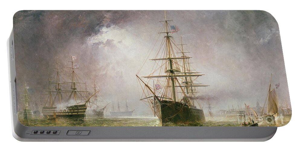Sea; Battle Portable Battery Charger featuring the painting Half Mast High 19th century by Robert Dudley
