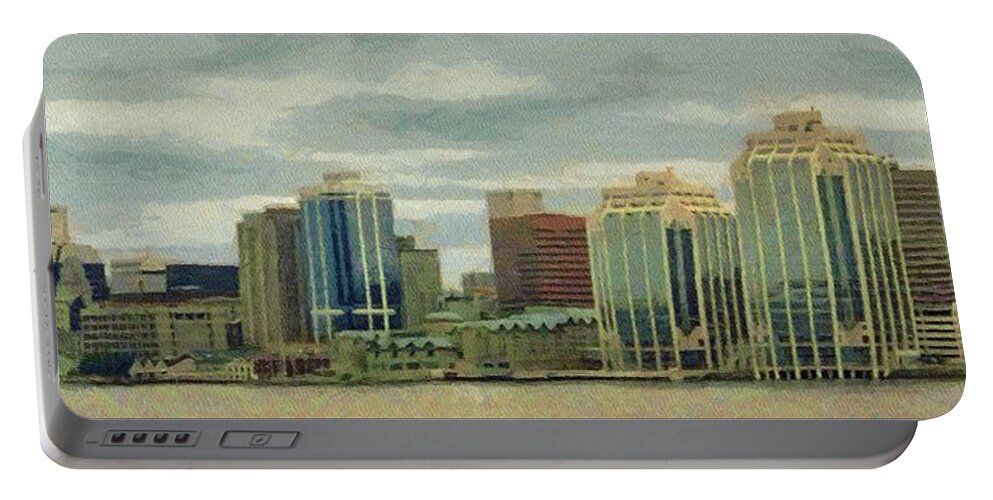 Halifax Portable Battery Charger featuring the painting Halifax from the Harbour by Jeffrey Kolker